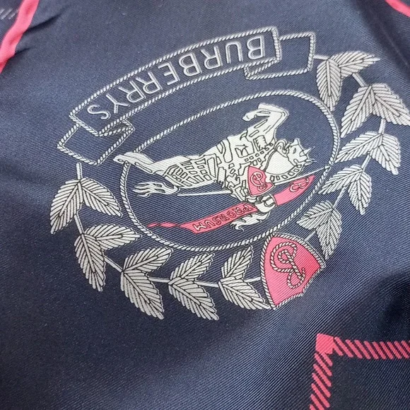 Vintage Burberrys Silk Scarf Knight Logo Blue/Red - Picture 5 of 5